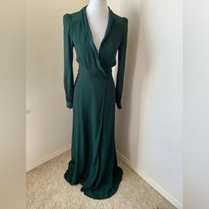 Reformation Women’s Sample Shanti Wrap Dress Green Size XS Maxi Long Sleeve